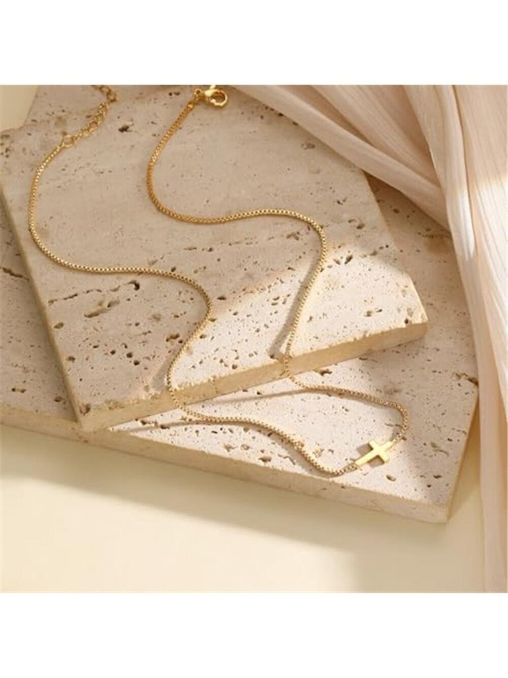 Dainty 14K Gold Plated Cross Necklace - Picture 3 of 3